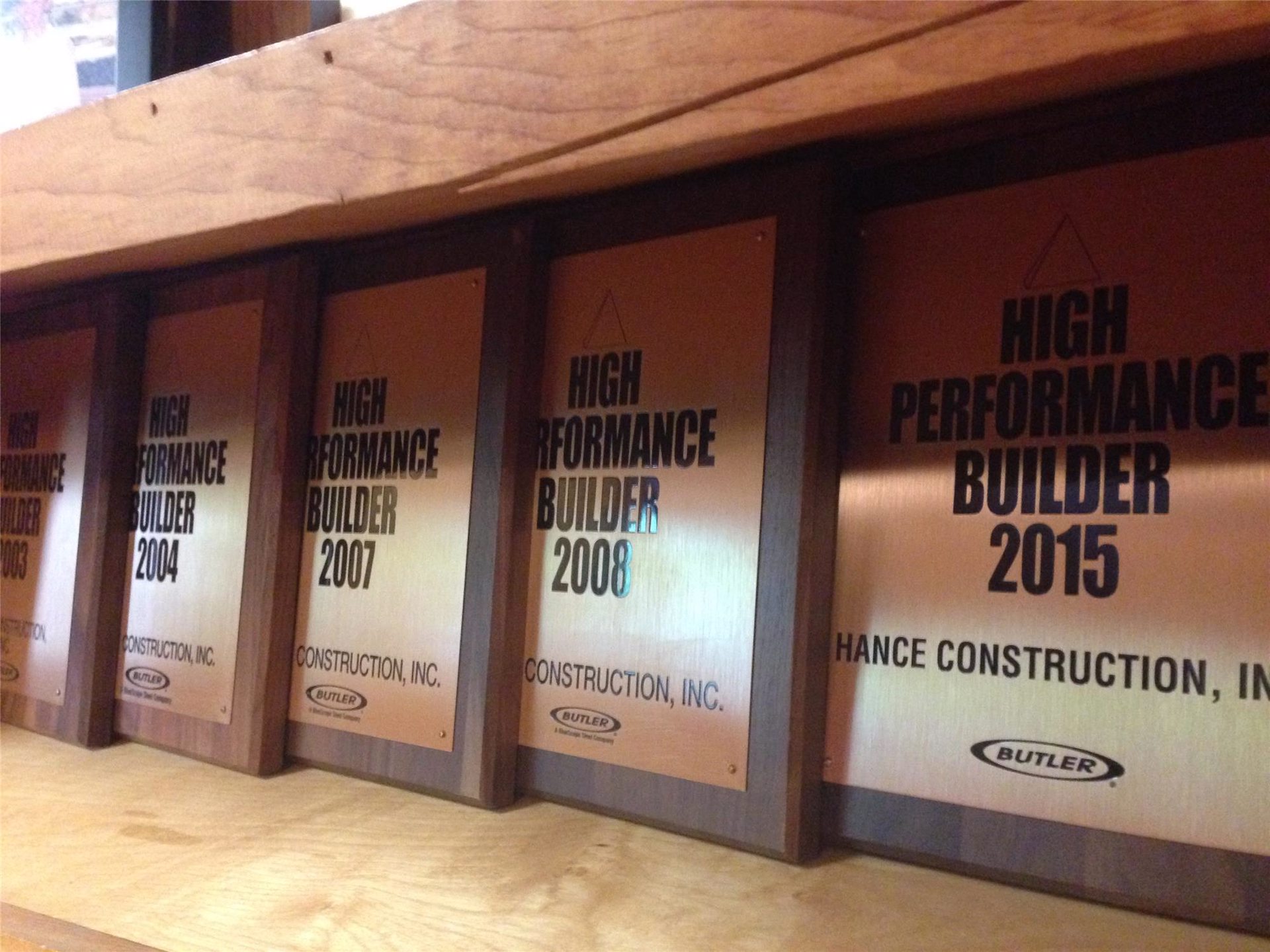 High Performance Builder Award - 2015 | Hance Construction, Inc.
